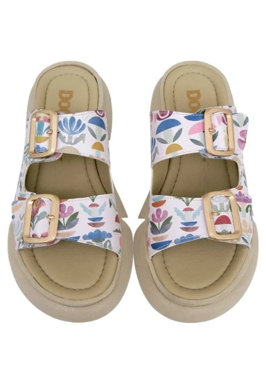 Femme Vegan Crème Sandales - Totemic Garden Motif - 