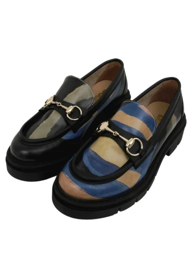 Femme Cuir Vegan Multicolore Mocassins - Window Motif - 
