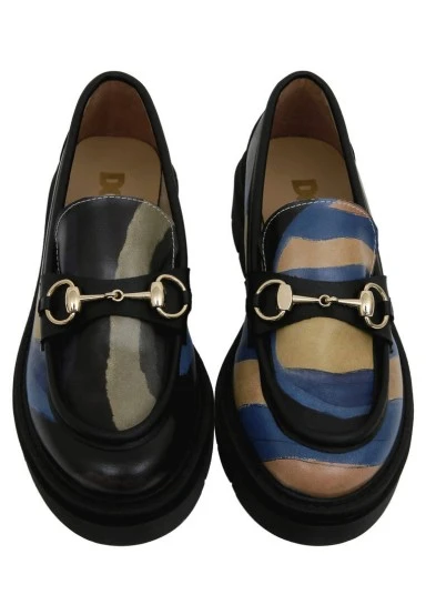 Femme Cuir Vegan Multicolore Mocassins - Window Motif - 