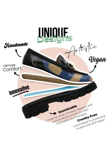 Femme Cuir Vegan Multicolore Mocassins - Window Motif - 