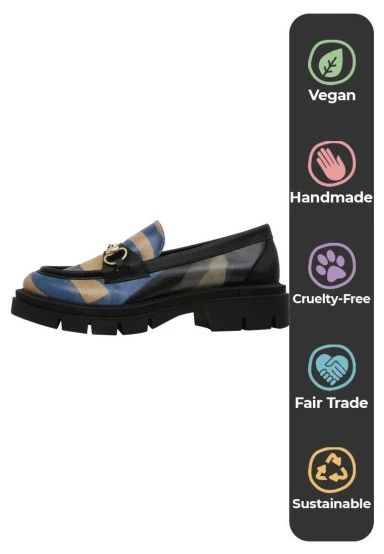 Femme Cuir Vegan Multicolore Mocassins - Window Motif - 
