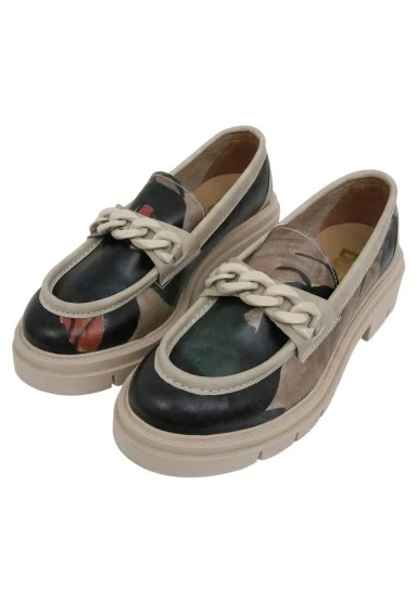 Femme Cuir Vegan Multicolore Mocassins - Petals Motif - 