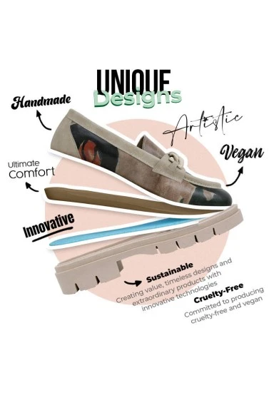 Femme Cuir Vegan Multicolore Mocassins - Petals Motif - 