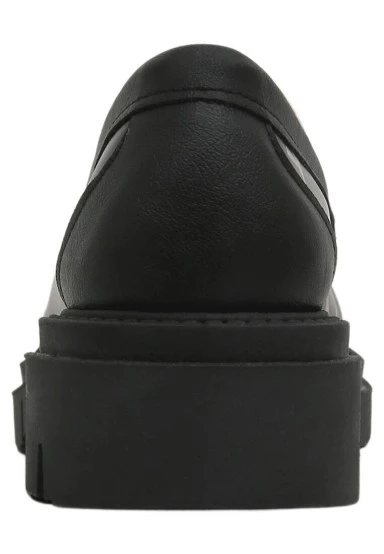 Femme Cuir Vegan Noir Mocassins - Supper NoirWhite Motif - 