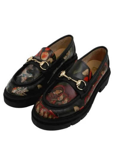 Femme Cuir Vegan Noir Mocassins - Pure Reflection Motif - 