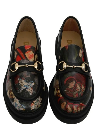 Femme Cuir Vegan Noir Mocassins - Pure Reflection Motif - 