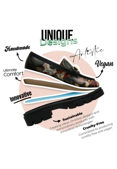 Femme Cuir Vegan Noir Mocassins - Pure Reflection Motif - 