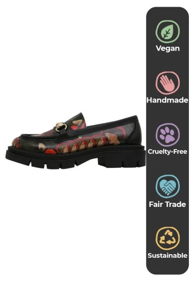 Femme Cuir Vegan Noir Mocassins - Pure Reflection Motif - 