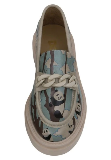 Femme Cuir Vegan Turquoise Mocassins - Panda Hug Motif - 