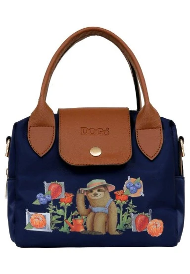 Femme Vegan Bleu Foncé Medium Sac à Main - Sloth Gardener Motif - 