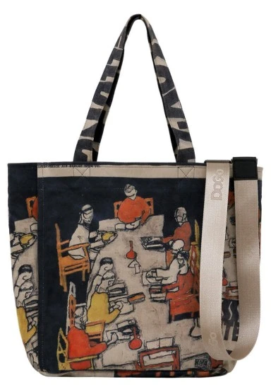 Femme Vegan Multicolore Large Tote Bag - Supper Motif - 