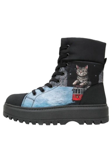 Femme Vegan Noir Bottes Longues - Paws on Taksim Motif - 