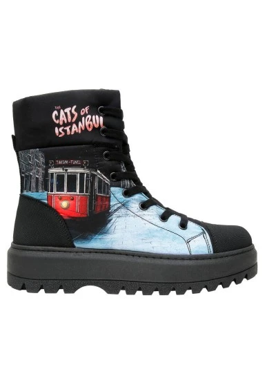 Femme Vegan Noir Bottes Longues - Paws on Taksim Motif - 