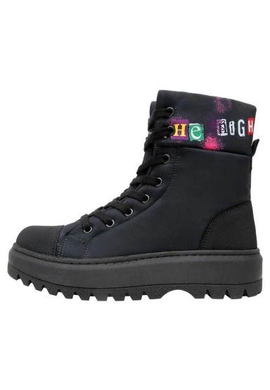 Femme Vegan Noir Bottes Longues - The Night is Still Young Motif - 