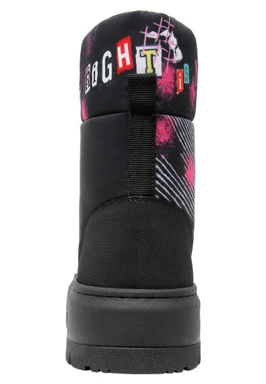 Femme Vegan Noir Bottes Longues - The Night is Still Young Motif - 