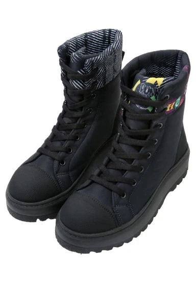 Femme Vegan Noir Bottes Longues - The Night is Still Young Motif - 