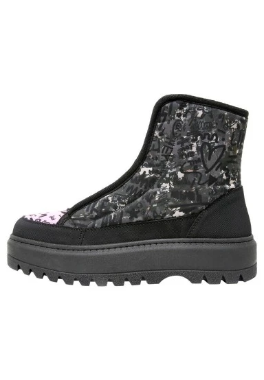 Femme Vegan Noir Bottes Longues - Doodle Camo Motif - 