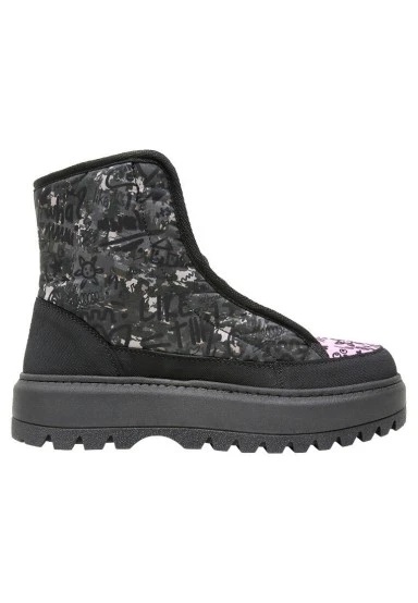 Femme Vegan Noir Bottes Longues - Doodle Camo Motif - 