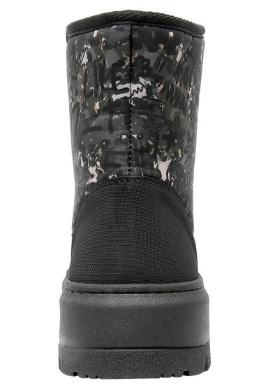 Femme Vegan Noir Bottes Longues - Doodle Camo Motif - 