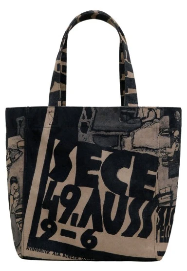 Femme Vegan Noir Large Tote Bag - Supper Motif - 