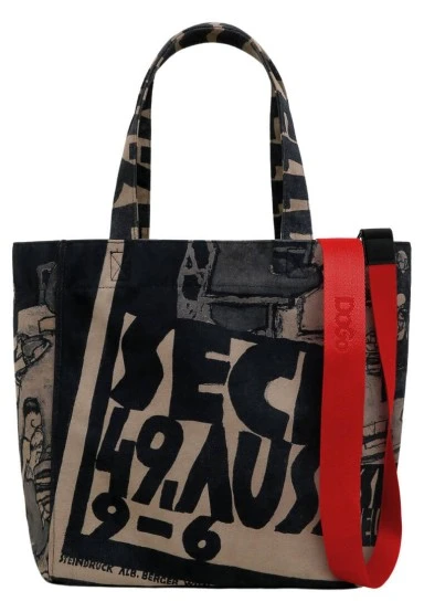 Femme Vegan Noir Large Tote Bag - Supper Motif - 