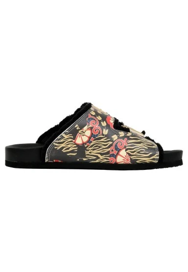 Femme Vegan Orange Chaussons - Ethnic Floral Motif - 