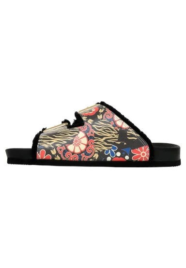Femme Vegan Orange Chaussons - Ethnic Floral Motif - 