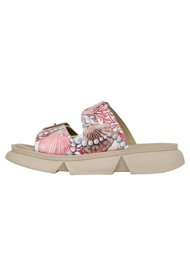 Femme Vegan Orange Sandales - Pearl Of Sea Motif - 