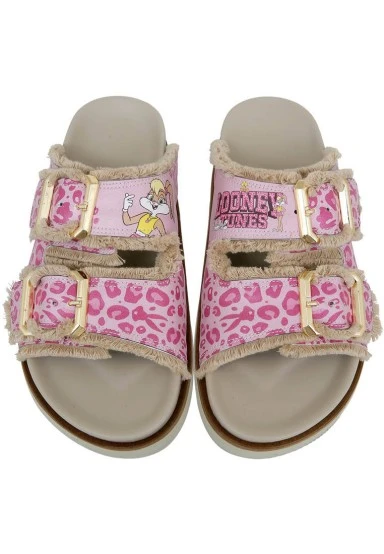 Femme Vegan Rose Léopard Chaussons - Warner Bros Looney Tunes Bugs Bunny Pink Leopard Bunny Motif - 
