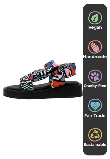 Femme Vegan Multicolore Sandales Compensées - Painting in Harmony Motif - 