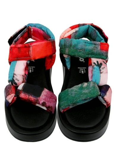 Femme Vegan Multicolore Sandales Compensées - Grass and Sea Motif - 