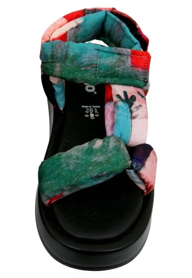 Femme Vegan Multicolore Sandales Compensées - Grass and Sea Motif - 