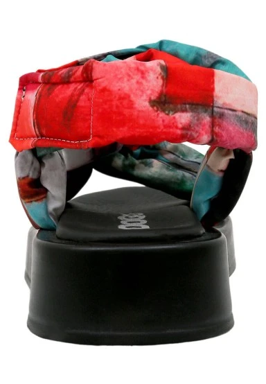 Femme Vegan Multicolore Sandales Compensées - Grass and Sea Motif - 