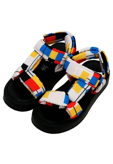 Femme Vegan Multicolore Sandales Compensées - Bauhaus Birdie Motif - 