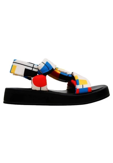 Femme Vegan Multicolore Sandales Compensées - Bauhaus Birdie Motif - 