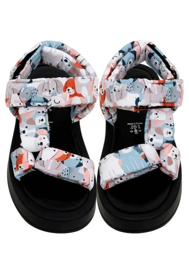 Femme Vegan Multicolore Sandales Compensées - Puppy Eyes Motif - 