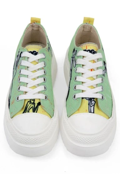 Femme Vegan Vert Baskets à Plateforme - The Band Motif - 