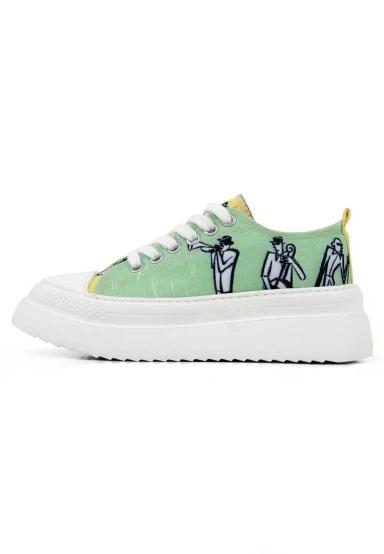 Femme Vegan Vert Baskets à Plateforme - The Band Motif - 