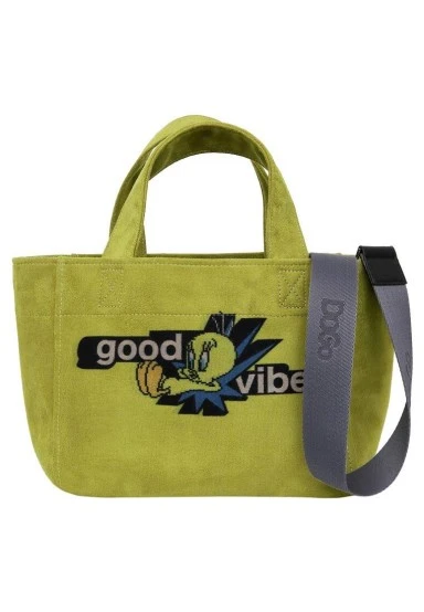Femme Vegan Vert Medium Tote Bag - Warner Bros Tweety Good Vibes Only Motif - 