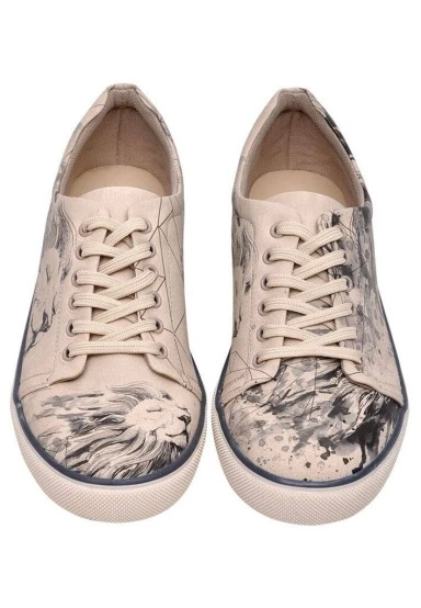 Homme Cuir Vegan Beige Baskets - Lion King Motif - 