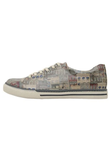 Homme Cuir Vegan Beige Baskets - Frame of Mind Motif - 