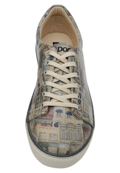 Homme Cuir Vegan Beige Baskets - Frame of Mind Motif - 