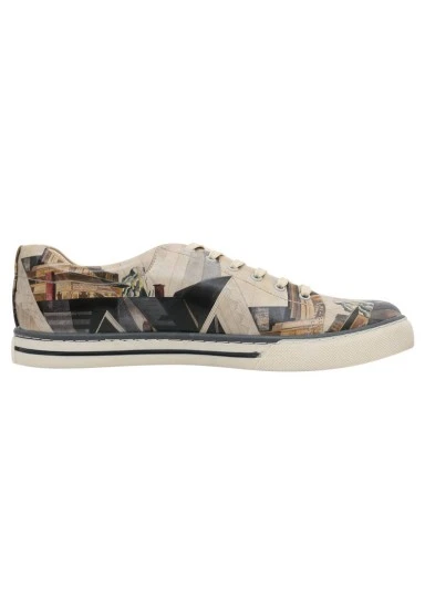 Homme Cuir Vegan Beige Baskets - Time to Ring the Bells Motif - 