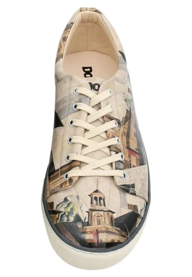 Homme Cuir Vegan Beige Baskets - Time to Ring the Bells Motif - 