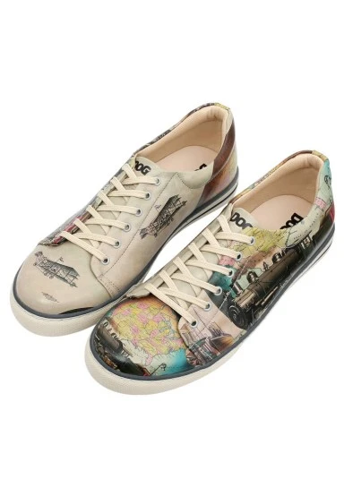 Homme Cuir Vegan Beige Baskets - Choose a Place Motif - 