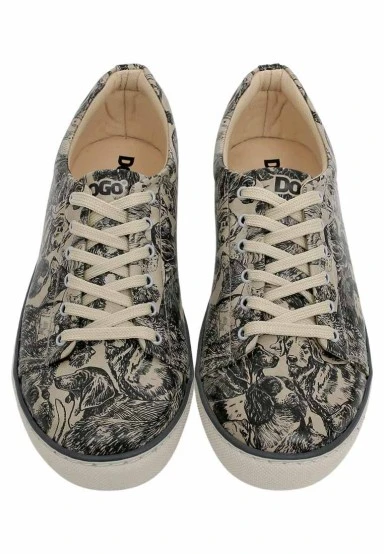 Homme Cuir Vegan Beige Baskets - The Life Of Dogs Motif - 