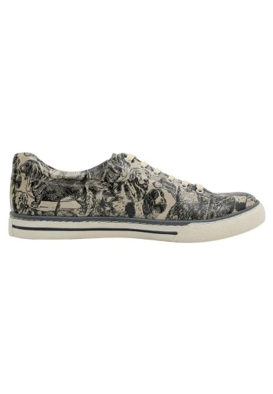 Homme Cuir Vegan Beige Baskets - The Life Of Dogs Motif - 
