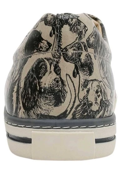 Homme Cuir Vegan Beige Baskets - The Life Of Dogs Motif - 