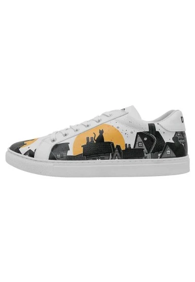Homme Cuir Vegan Blanc Baskets - Night Lovers Motif - 