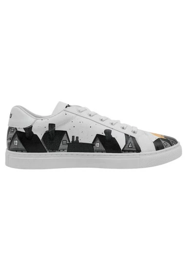 Homme Cuir Vegan Blanc Baskets - Night Lovers Motif - 
